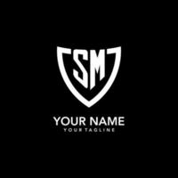 SM monogram initial logo with clean modern shield icon design vector