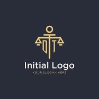 DT initial monogram logo with scale and pillar style design vector