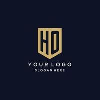 HO monogram initials logo design with shield icon vector