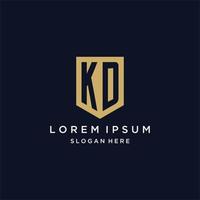 KD monogram initials logo design with shield icon vector