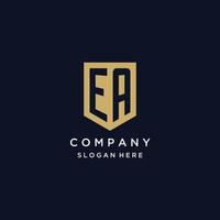 EA monogram initials logo design with shield icon vector