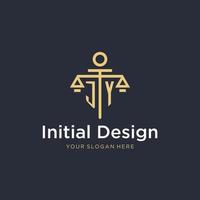 logotipo de monograma inicial jy con diseño de estilo de escala y pilar vector
