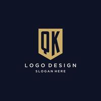 QK monogram initials logo design with shield icon vector