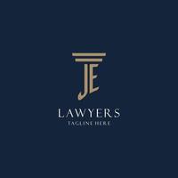 JE initial monogram logo for law office, lawyer, advocate with pillar style vector