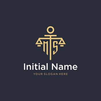 MS initial monogram logo with scale and pillar style design vector