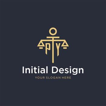 PY initial monogram logo with scale and pillar style design vector