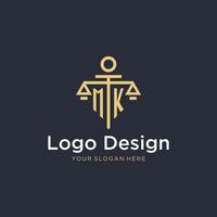 MK initial monogram logo with scale and pillar style design vector
