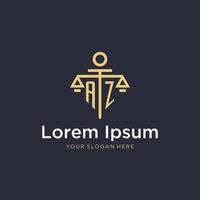AZ initial monogram logo with scale and pillar style design vector