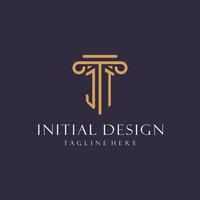 JT monogram initials design for law firm, lawyer, law office with pillar style vector