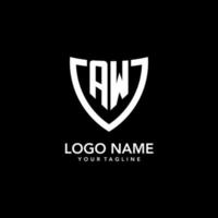 AW monogram initial logo with clean modern shield icon design vector