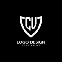 CV monogram initial logo with clean modern shield icon design vector