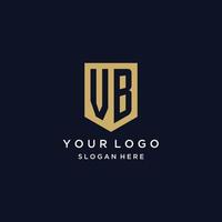 VB monogram initials logo design with shield icon vector