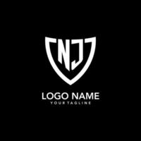 NJ monogram initial logo with clean modern shield icon design vector