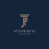 JP initial monogram logo for law office, lawyer, advocate with pillar style vector