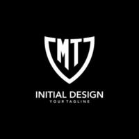 MT monogram initial logo with clean modern shield icon design vector