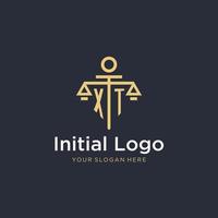 XT initial monogram logo with scale and pillar style design vector