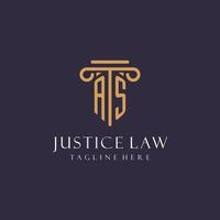 AS monogram initials design for law firm, lawyer, law office with pillar style vector