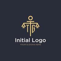 TG initial monogram logo with scale and pillar style design vector