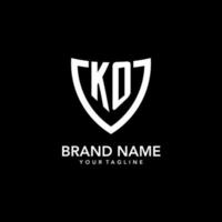 KO monogram initial logo with clean modern shield icon design vector