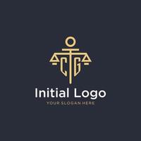 CG initial monogram logo with scale and pillar style design vector