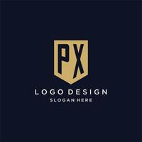 PX monogram initials logo design with shield icon vector