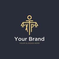 XP initial monogram logo with scale and pillar style design vector