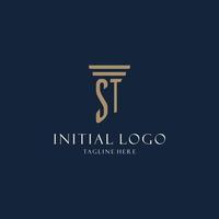 ST initial monogram logo for law office, lawyer, advocate with pillar style vector