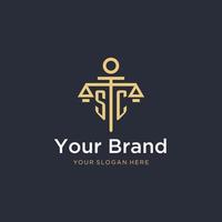 SC initial monogram logo with scale and pillar style design vector