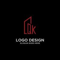 QK initial monogram with building logo design vector