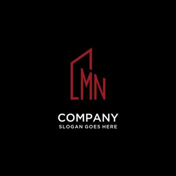MN initial monogram with building logo design vector