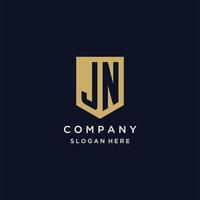 JN monogram initials logo design with shield icon vector