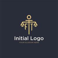FT initial monogram logo with scale and pillar style design vector