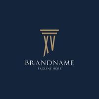 XV initial monogram logo for law office, lawyer, advocate with pillar style vector