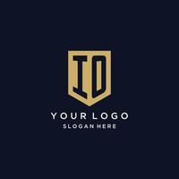 IO monogram initials logo design with shield icon vector