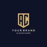 AC monogram initials logo design with shield icon vector