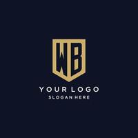 WB monogram initials logo design with shield icon vector