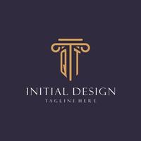 QT monogram initials design for law firm, lawyer, law office with pillar style vector