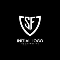 SF monogram initial logo with clean modern shield icon design vector