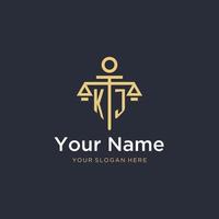 KJ initial monogram logo with scale and pillar style design vector