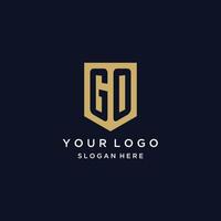 GO monogram initials logo design with shield icon vector