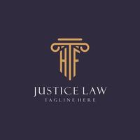 HF monogram initials design for law firm, lawyer, law office with pillar style vector