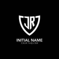 JR monogram initial logo with clean modern shield icon design vector