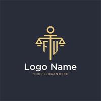 FU initial monogram logo with scale and pillar style design vector