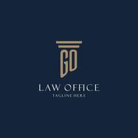 GO initial monogram logo for law office, lawyer, advocate with pillar style vector