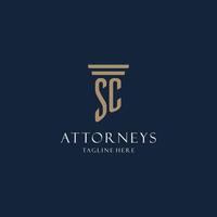 SC initial monogram logo for law office, lawyer, advocate with pillar style vector