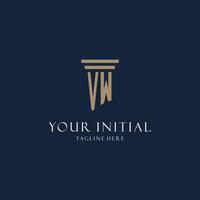 VW initial monogram logo for law office, lawyer, advocate with pillar style vector