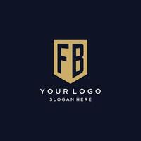 FB monogram initials logo design with shield icon vector