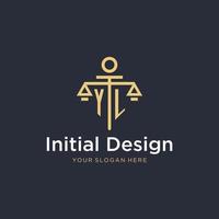 YL initial monogram logo with scale and pillar style design vector