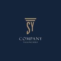 SY initial monogram logo for law office, lawyer, advocate with pillar style vector