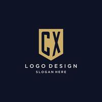 CX monogram initials logo design with shield icon vector